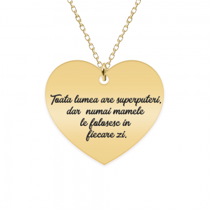 Colier argint inimioara 20 mm - personalizata cu text - placat cu aur galben de 24 karate